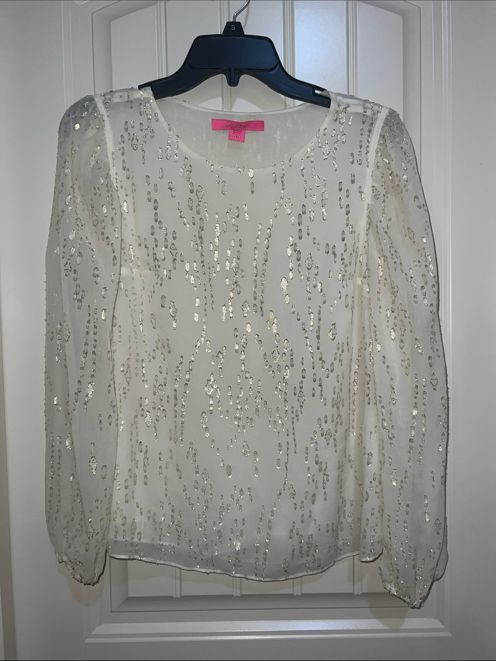 Lilly Pulitzer sz XS MIRIAM SILK TOP Coconut Fish Clip Chiffon